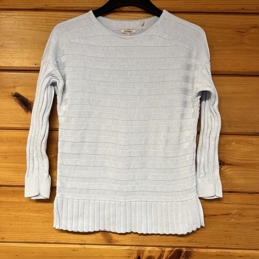 Barbour Knit Sweater Womens 8 Blue Cotton Ribbed Long Sleeve Cozy Fall Winter